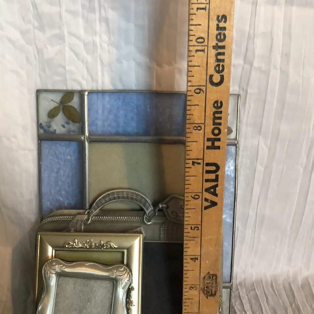 Lot of 4 silver picture frames filigree design pressed flowers vacation themed